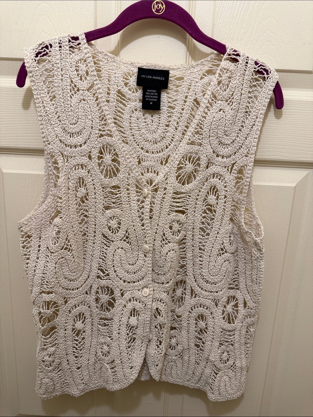 Cream Crochet Button-Front Cardigan